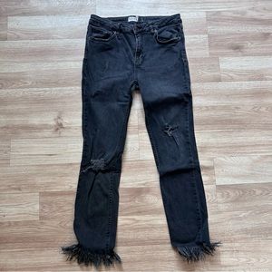 Free People Black Fringe Bottom Jeans
